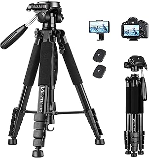 Trépied Appareil Photo pour Smartphone, Victiv 185cm Trépied Caméra en Alliage Aluminium Léger, avec tête pan Amovible à 3 Voies, Trepieds Photo Compatible DSLR Nikon Canon Camera (Nouveau Améliorer)