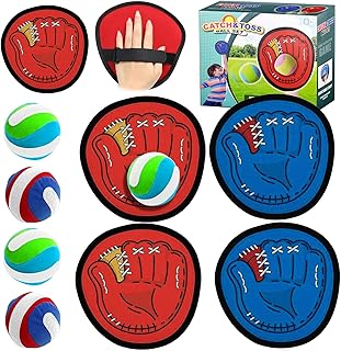 Jeu de Balles Collantes Outdoor, 4 Raquettes et 4 Balles Velcro pour Enfants 3-10 Ans, Jouet d