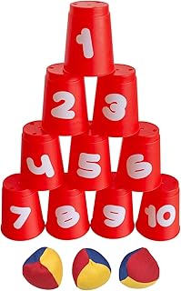 Idena 40416 - Jeu de lancer de balles avec 10 gobelets et 3 balles, dès 3 ans, pour les fêtes d