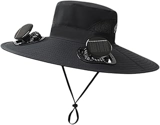 Générique Chapeau à Large Bords avec Ventilateur Solaire, Chapeau Bucket Anti-UV Unisexe Équipé de 2 Ventilateurs Solaires, Couvre-Chef Transpirable pour Randonnée Plage Vélo Vacances et Pêche